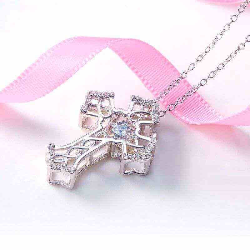 Dancing Stone Vintage Style Cross Necklace Solid 925 Sterling Silver - The Sparkle Place