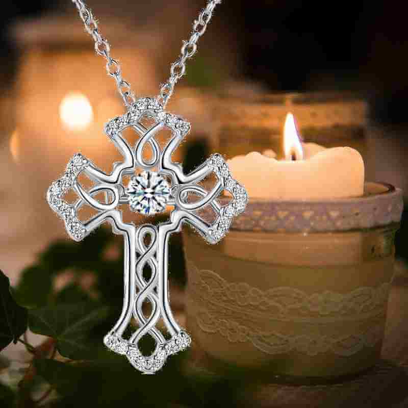 Dancing Stone Vintage Style Cross Necklace Solid 925 Sterling Silver - The Sparkle Place