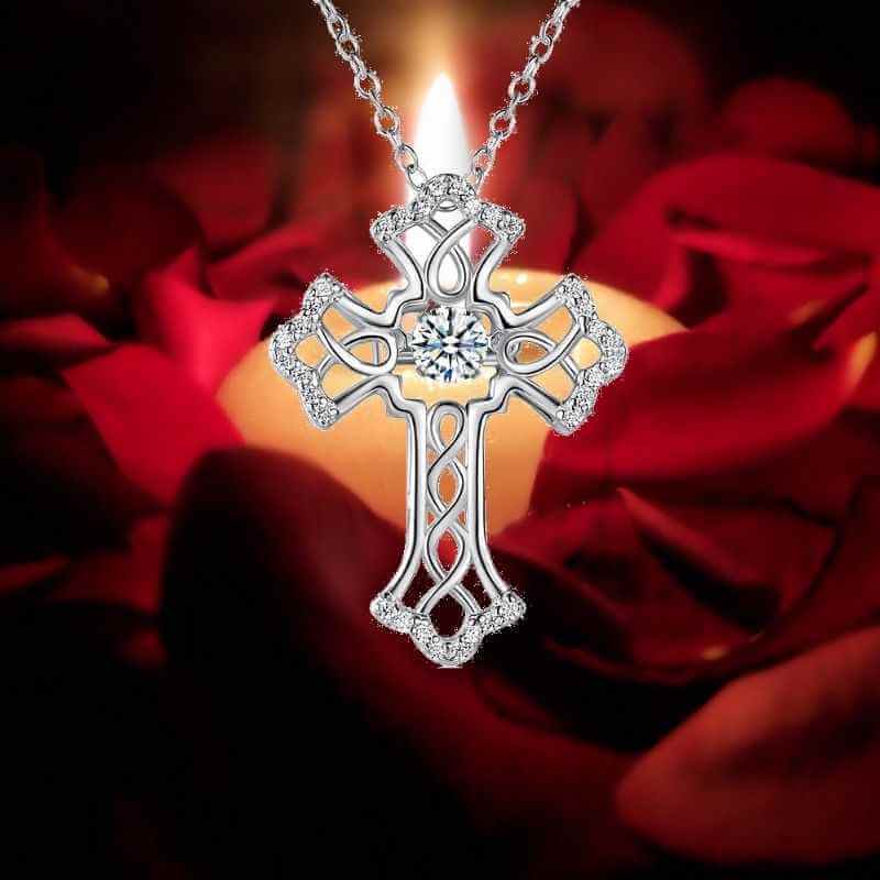 Dancing Stone Vintage Style Cross Necklace Solid 925 Sterling Silver - The Sparkle Place