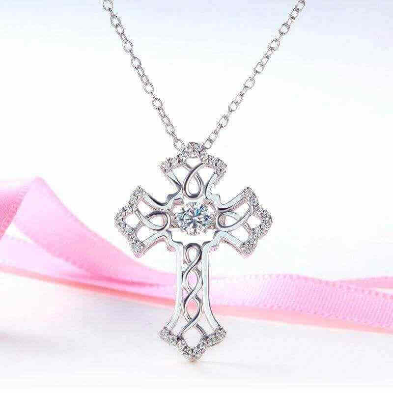 Dancing Stone Vintage Style Cross Necklace Solid 925 Sterling Silver - The Sparkle Place