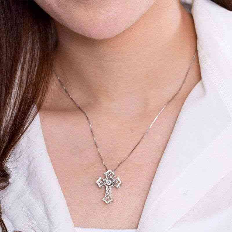 Dancing Stone Vintage Style Cross Necklace Solid 925 Sterling Silver - The Sparkle Place