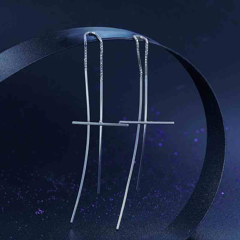 Dangle Drop Cross Solid 925 Sterling Silver Earrings - The Sparkle Place