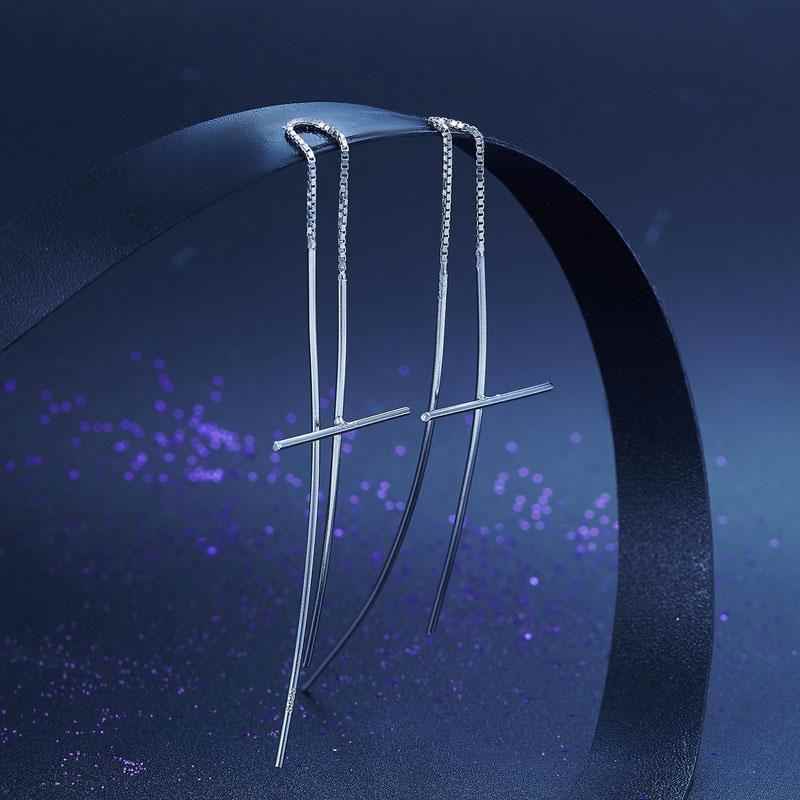 Dangle Drop Cross Solid 925 Sterling Silver Earrings - The Sparkle Place