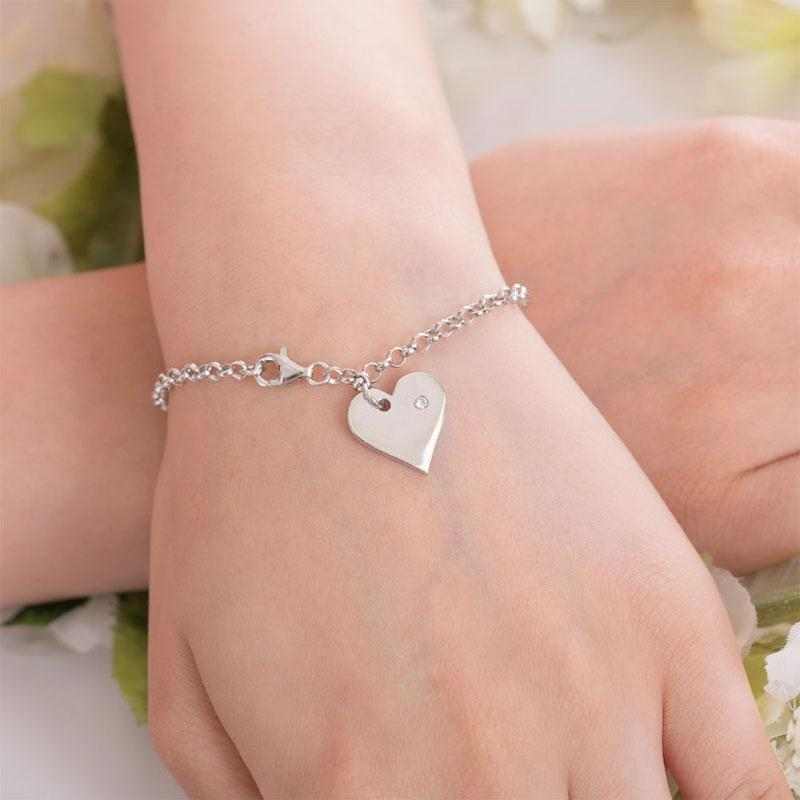 Dangle Heart Bracelet Solid 925 Sterling Silver - The Sparkle Place