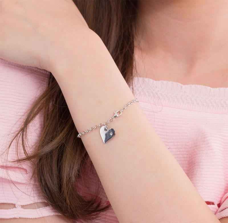 Dangle Heart Bracelet Solid 925 Sterling Silver - The Sparkle Place