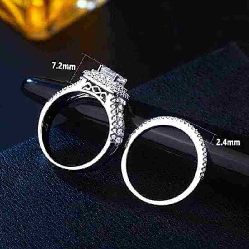 Elegant 925 Silver Halo Wedding 2 Ring Set Cross Cut - The Sparkle Place