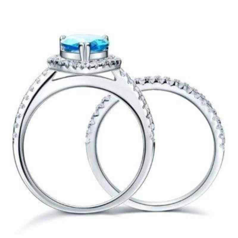 Fancy Blue Pear 2-in-1 925 Silver Ring Set - The Sparkle Place