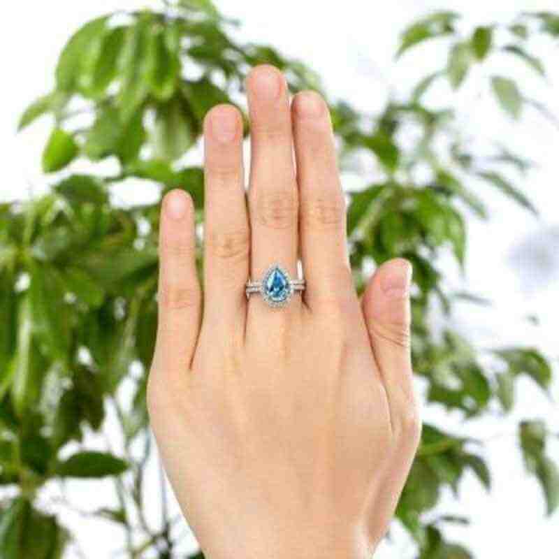Fancy Blue Pear 2-in-1 925 Silver Ring Set - The Sparkle Place