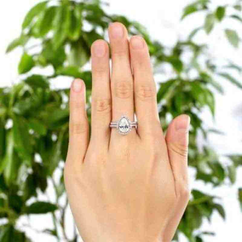 Fancy Pear 2-in-1 Silver Ring Set - The Sparkle Place