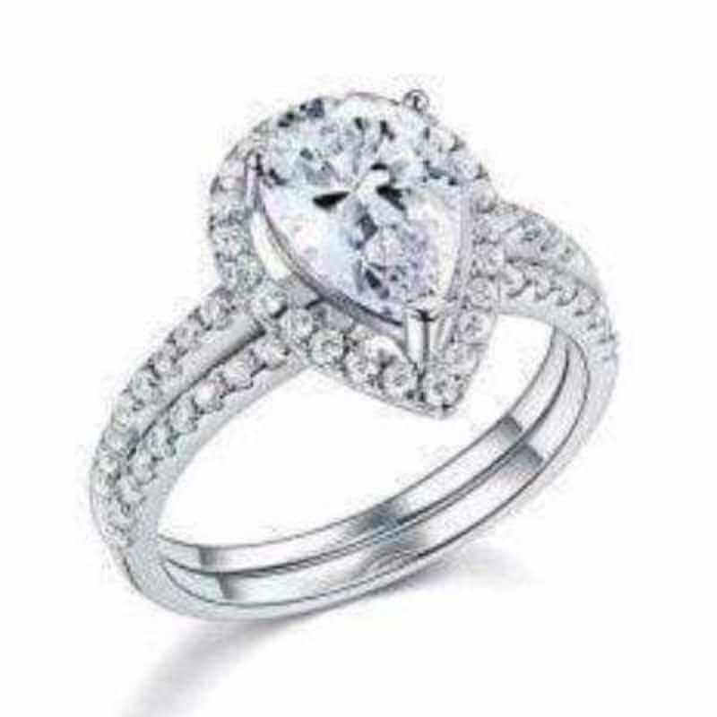 Fancy Pear 2-in-1 Silver Ring Set - The Sparkle Place