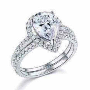 Fancy Pear 2-in-1 Silver Ring Set - The Sparkle Place