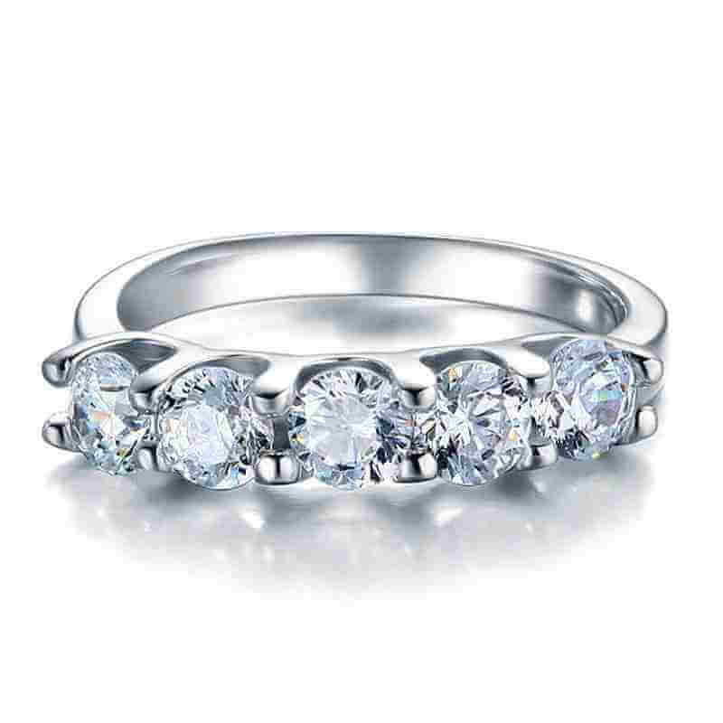 Five Stones Solid 925 Sterling Silver Ring - The Sparkle Place