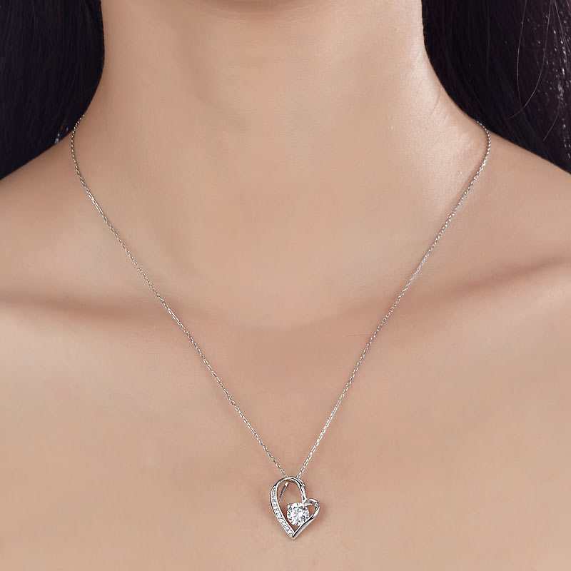 Floating Heart Necklace Solid 925 Sterling Silver - The Sparkle Place