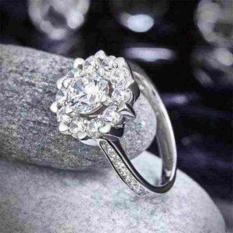 Flower Created Diamond Solid 925 Silver Ring - The Sparkle Place