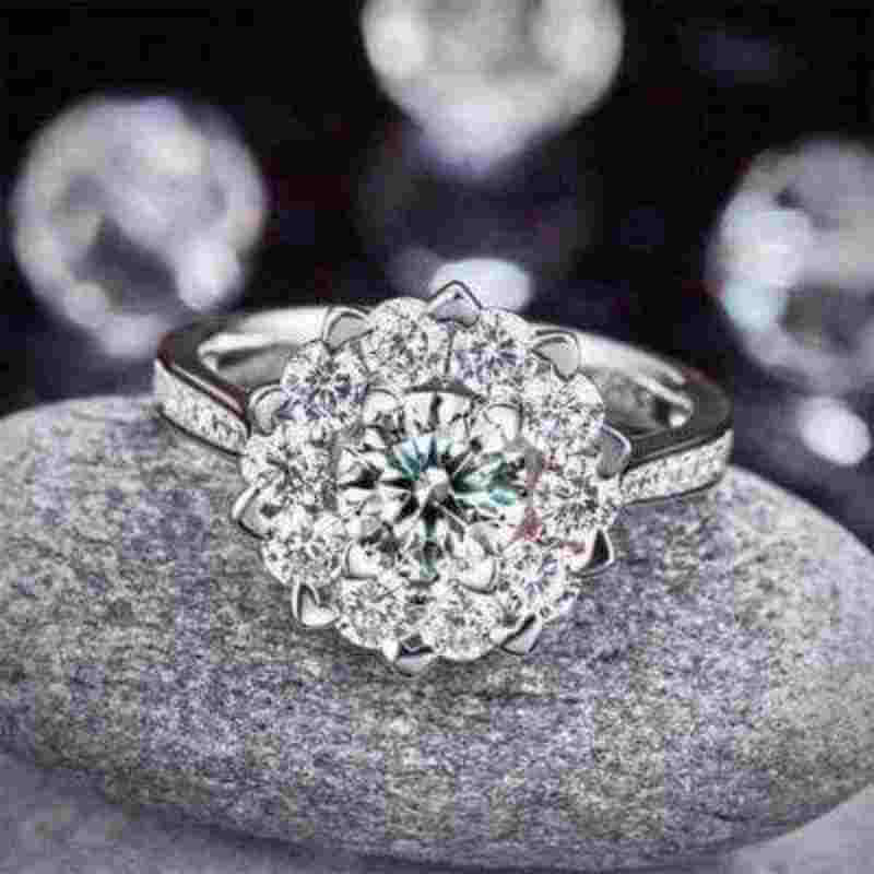 Flower Created Diamond Solid 925 Silver Ring - The Sparkle Place