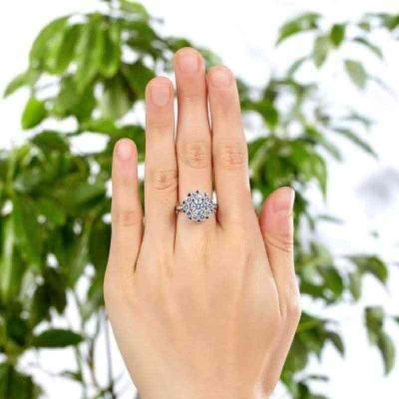 Flower Created Diamond Solid 925 Silver Ring - The Sparkle Place