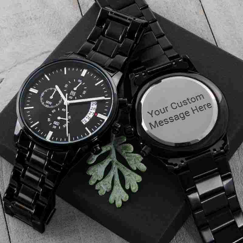 For Dad Customizable Engraved Black Chronograph Watch - The Sparkle Place