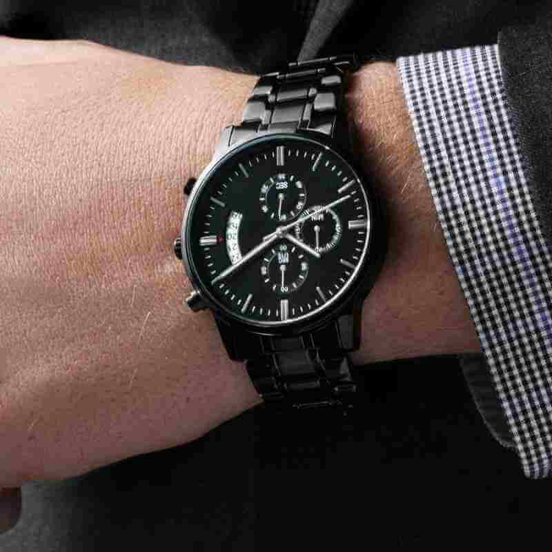 For Dad Customizable Engraved Black Chronograph Watch - The Sparkle Place