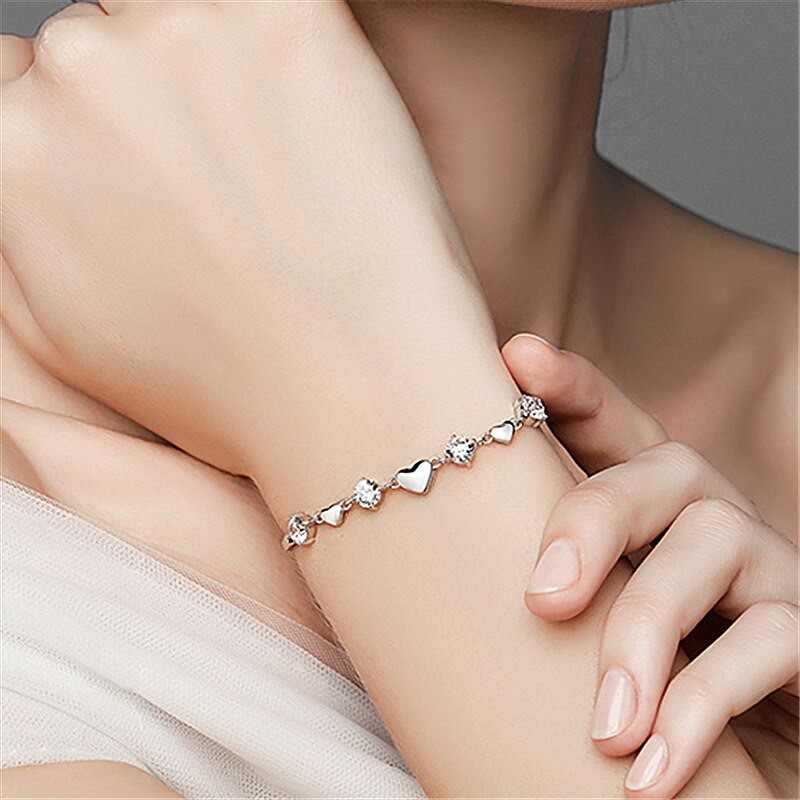 Lady Heart Elegant Solid Silver Adjustable Bracelet - The Sparkle Place