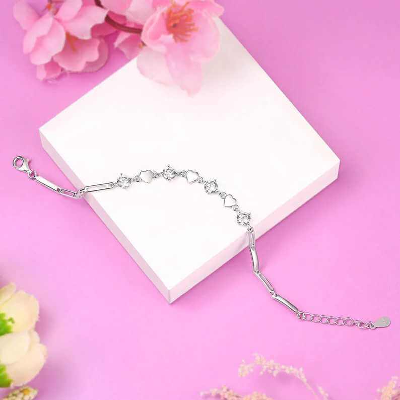 Lady Heart Elegant Solid Silver Adjustable Bracelet - The Sparkle Place