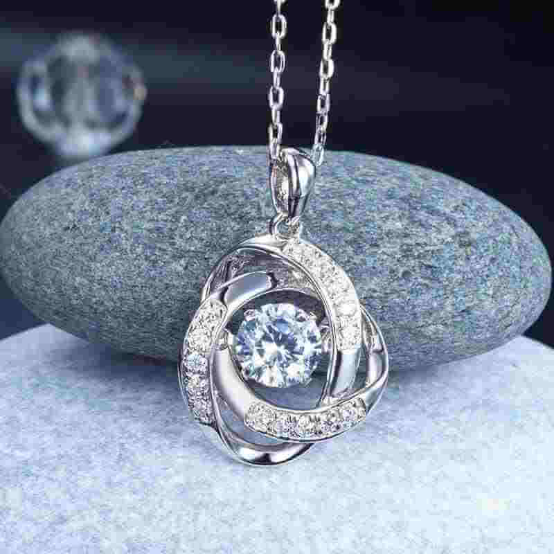 Love Knot Dancing Stone Solid Silver Necklace