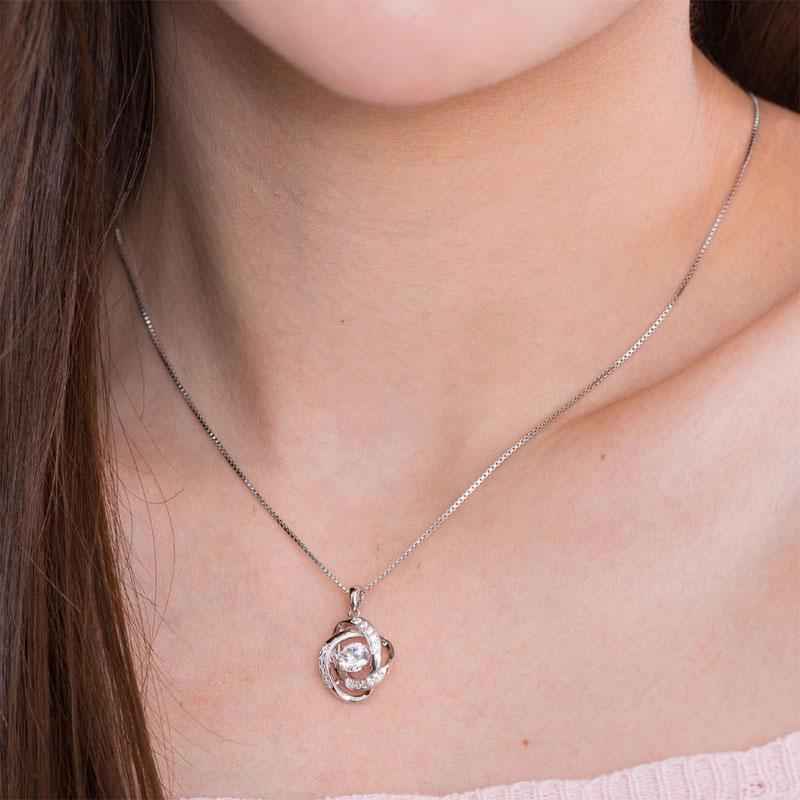 Love Knot Dancing Stone Solid Silver Necklace - The Sparkle Place