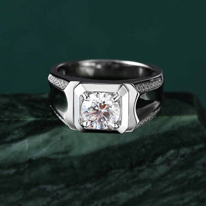 Men 1.25 Carat Moissanite Diamond Solid Silver Ring - The Sparkle Place
