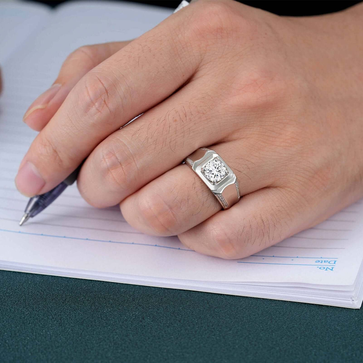 Men 1.25 Carat Moissanite Diamond Solid Silver Ring - The Sparkle Place