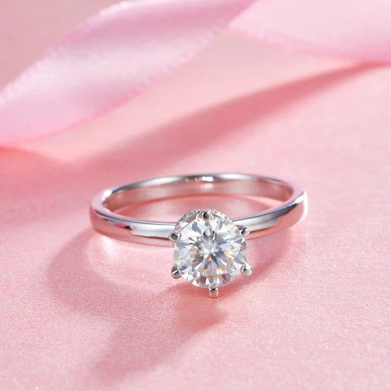 Moissanite Diamond 6 Claws Solid 925 Sterling Silver Ring - The Sparkle Place