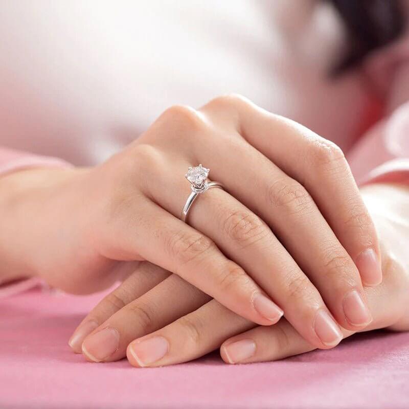 Moissanite Diamond 6 Claws Solid 925 Sterling Silver Ring - The Sparkle Place