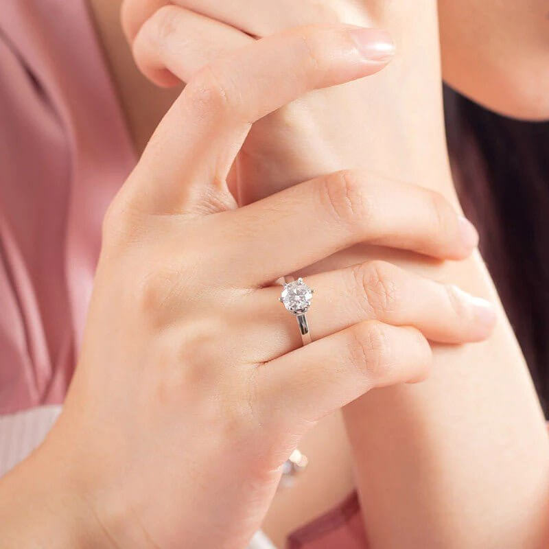 Moissanite Diamond 6 Claws Solid 925 Sterling Silver Ring - The Sparkle Place