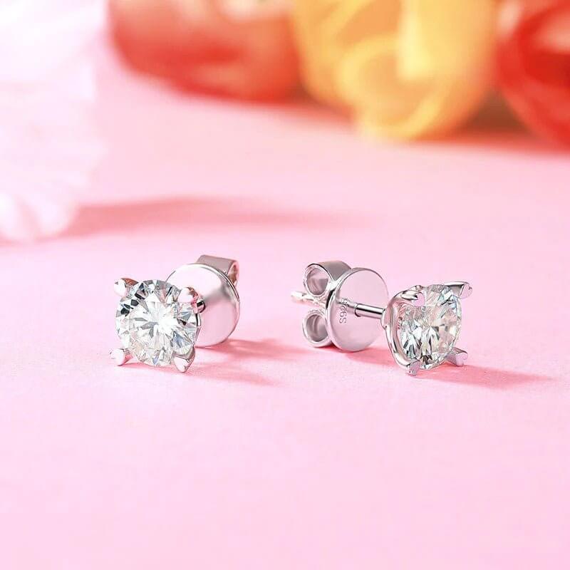 Moissanite Diamond Heart Claws Stud Earrings 925 Solid Sterling Silver - The Sparkle Place