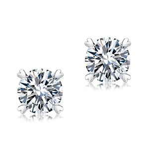 Moissanite Diamond Heart Claws Stud Earrings 925 Solid Sterling Silver - The Sparkle Place