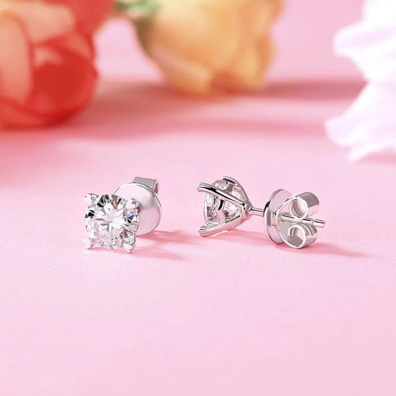 Moissanite Diamond Heart Claws Stud Earrings 925 Solid Sterling Silver - The Sparkle Place