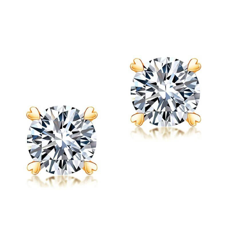 Moissanite Diamond Heart Claws Stud Earrings in Gold over 925 Solid Sterling Silver - The Sparkle Place