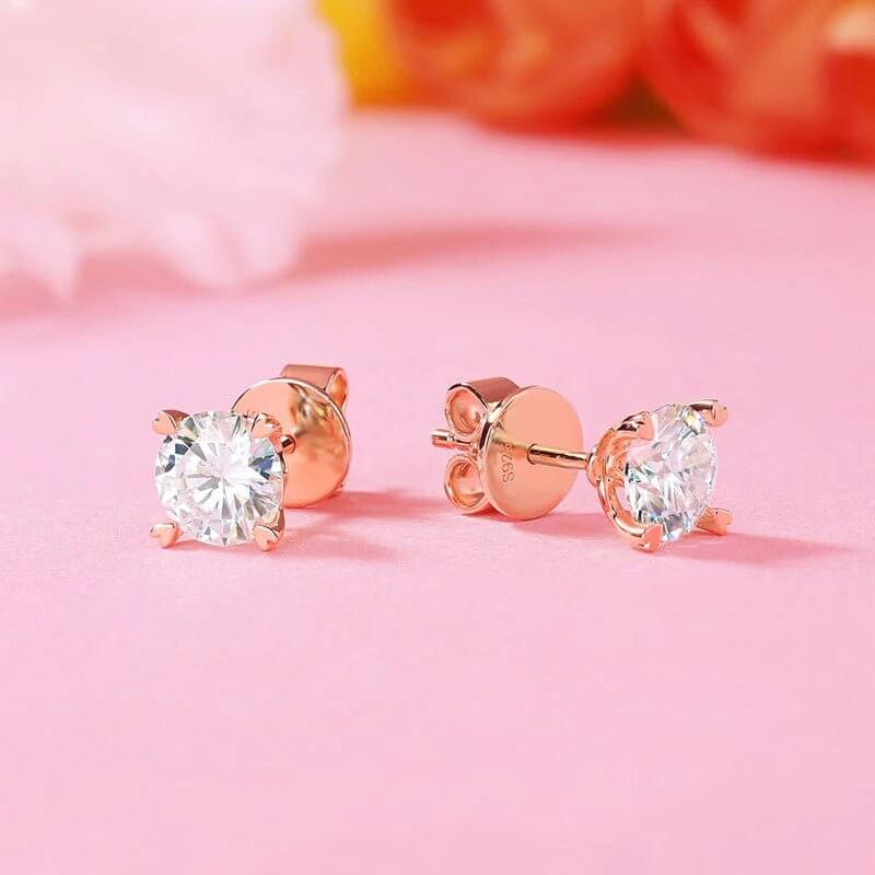Moissanite Diamond Heart Claws Stud Earrings in Gold over 925 Solid Sterling Silver - The Sparkle Place