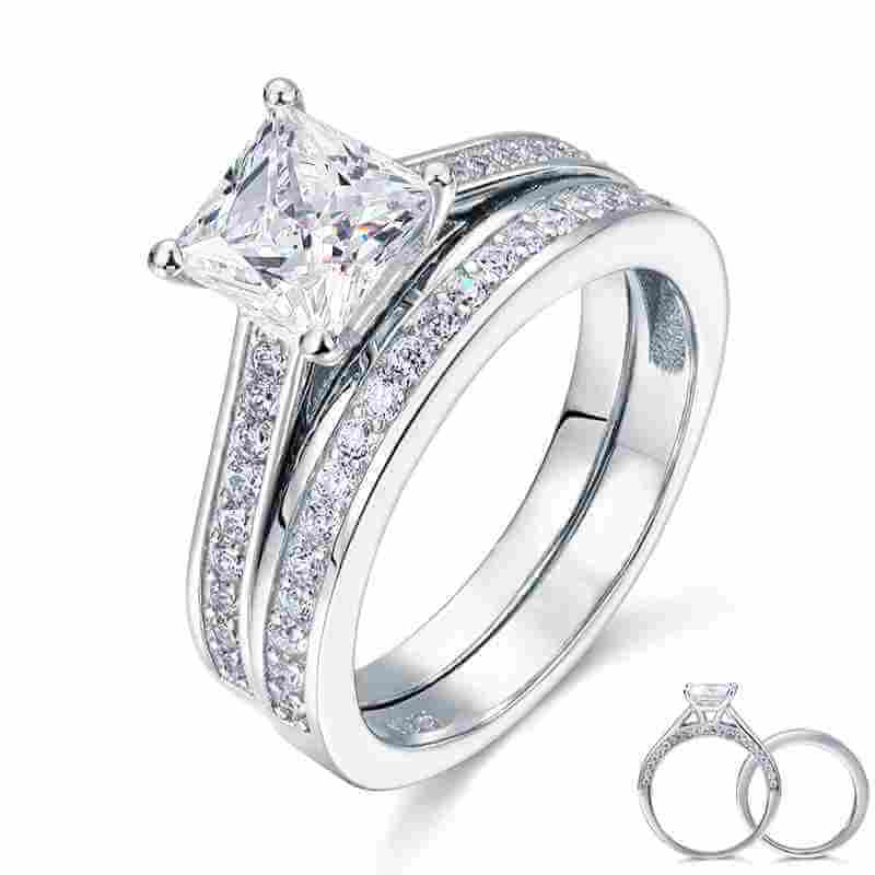 Princess 1.5 Ct Solid 925 Sterling Silver Ring Set - The Sparkle Place