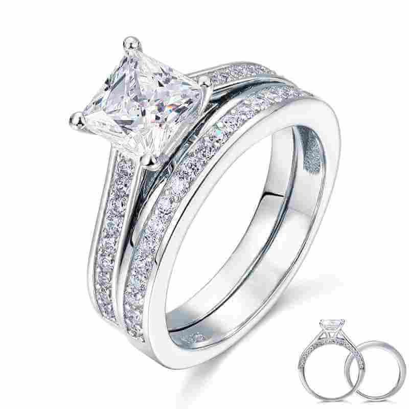 Princess 1.5 Ct Solid 925 Sterling Silver Ring Set - The Sparkle Place