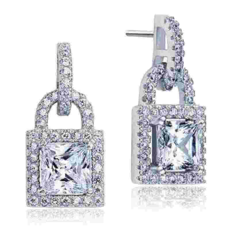 Princess Dangle Lock 925 Silver Earrings - The Sparkle Place
