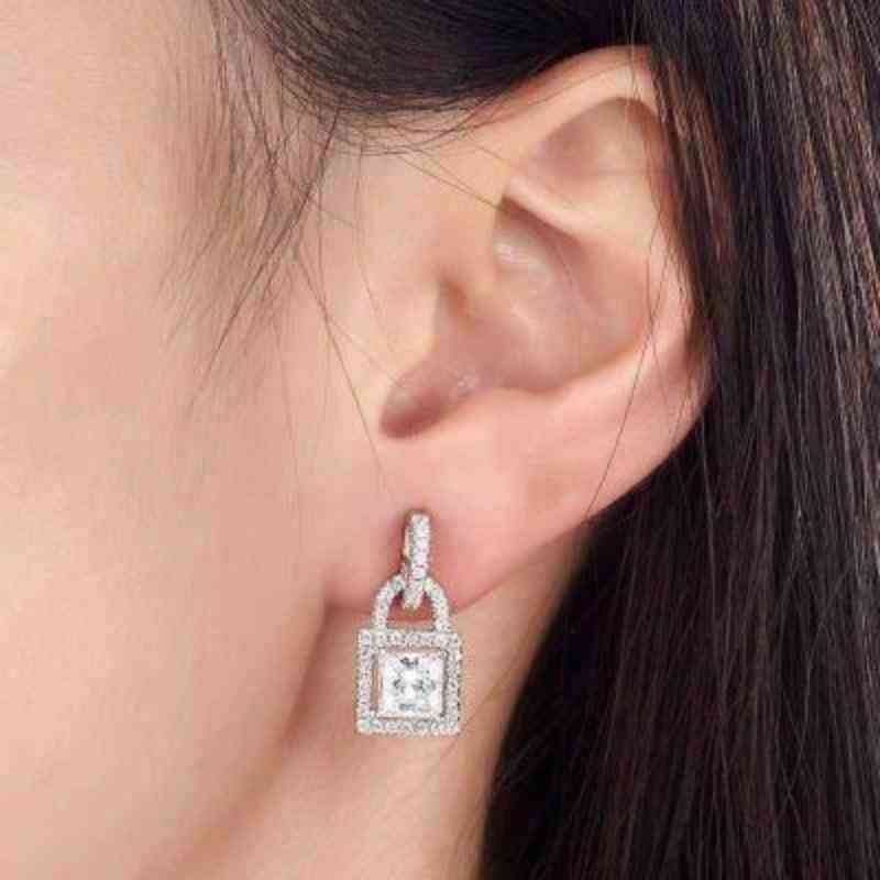 Princess Dangle Lock 925 Silver Earrings - The Sparkle Place