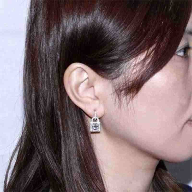 Princess Dangle Lock 925 Silver Earrings - The Sparkle Place
