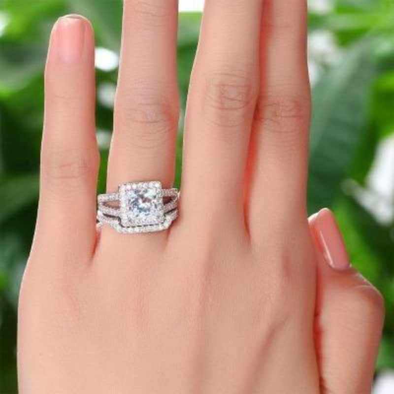 Princess Solid 925 Sterling Silver Ring Set - The Sparkle Place