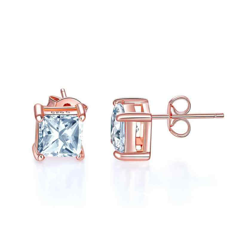 Princess Solid 925 Sterling Silver Stud Earrings in Rose Gold - The Sparkle Place