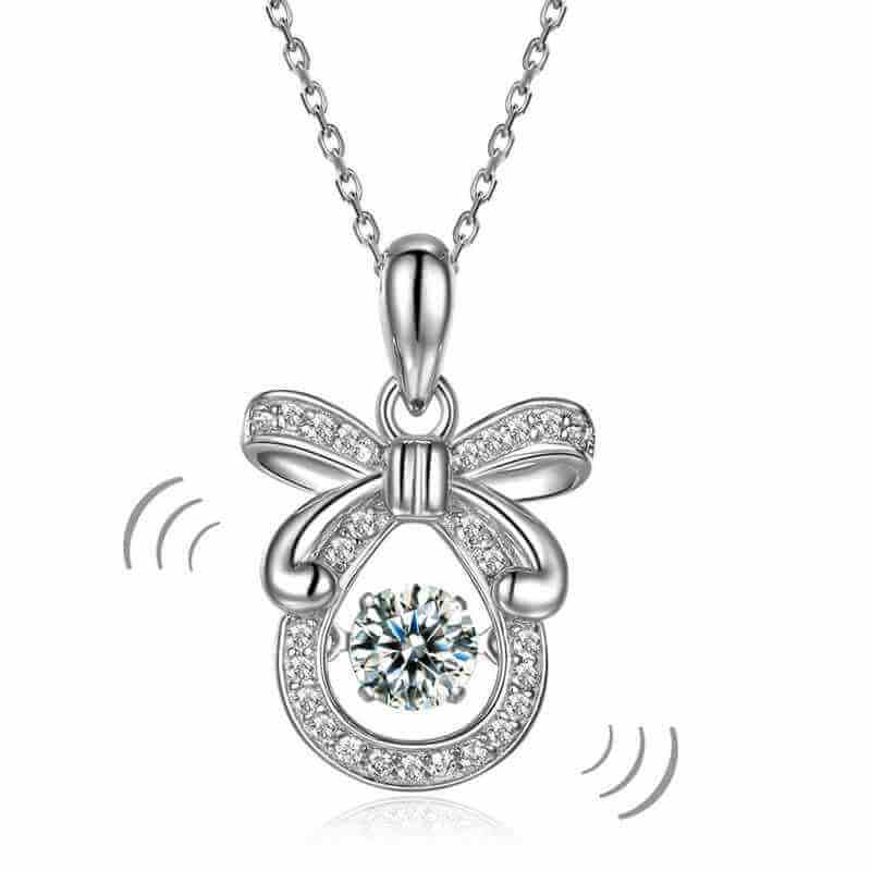 Ribbon Dancing Stone Pendant Necklace in Solid 925 Sterling Silver - The Sparkle Place