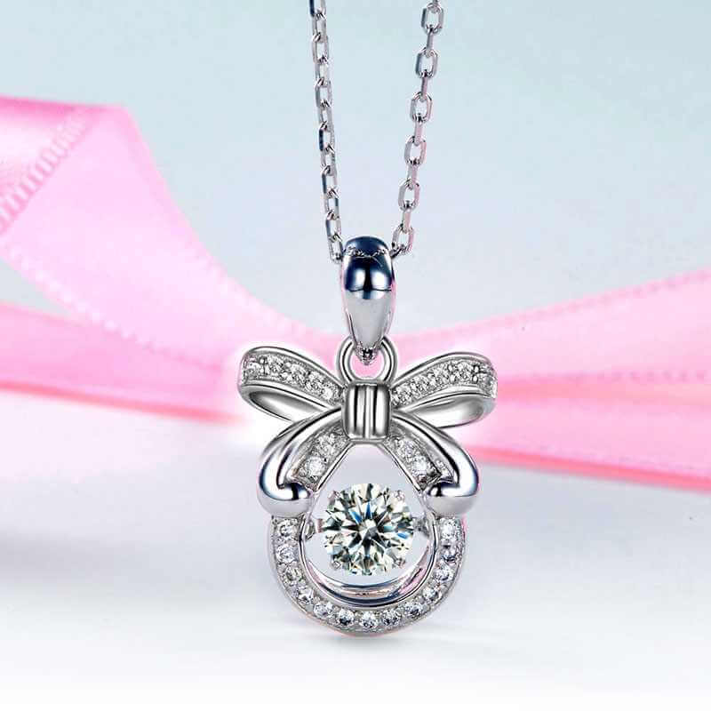 Ribbon Dancing Stone Pendant Necklace in Solid 925 Sterling Silver - The Sparkle Place