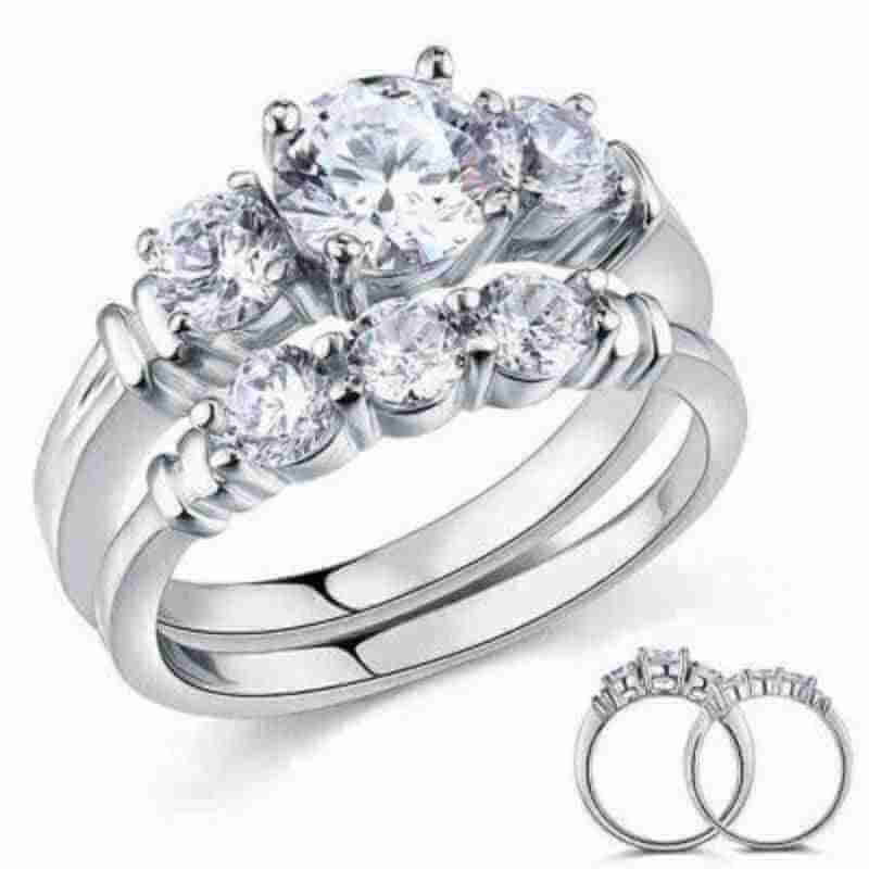 Round Cut Solid 925 Sterling Silver Ring Set - The Sparkle Place