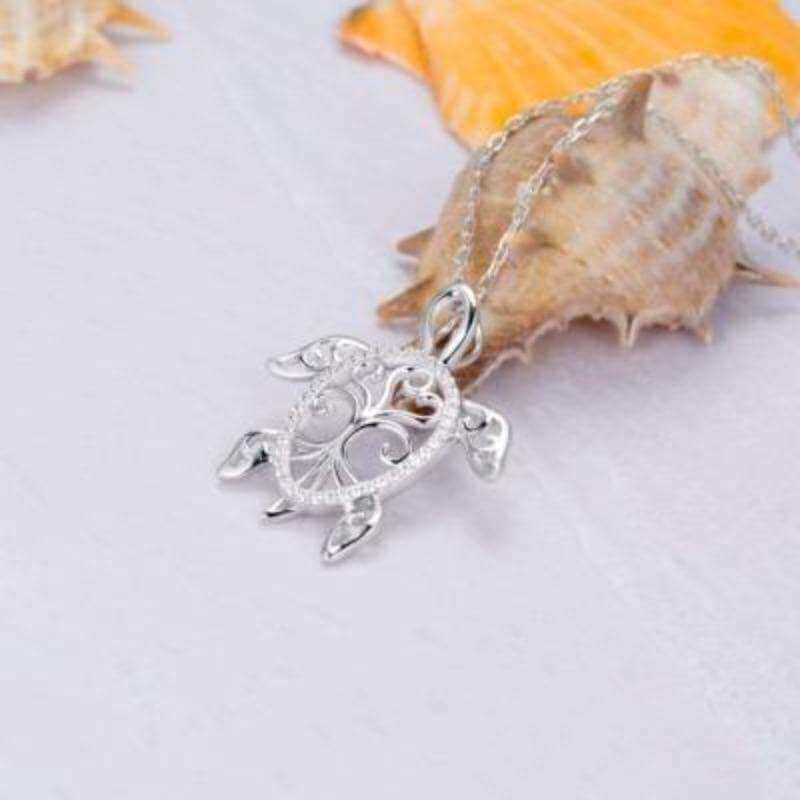 Sea Turtle Tree of Life 925 Sterling Silver Pendant Necklace - The Sparkle Place