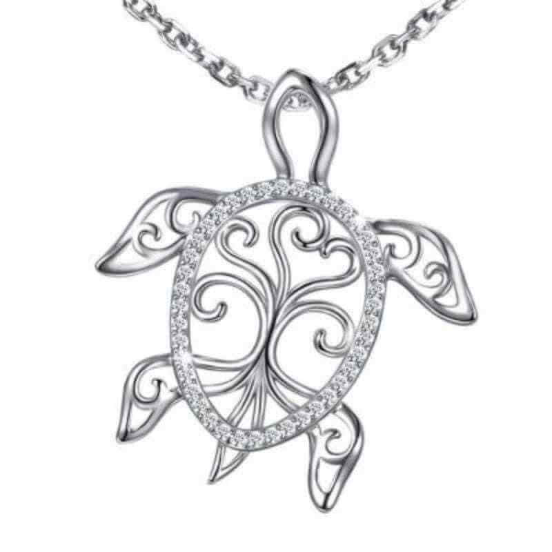 Sea Turtle Tree of Life 925 Sterling Silver Pendant Necklace - The Sparkle Place