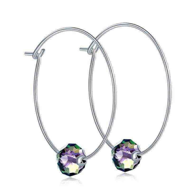 Solid 925 Sterling Silver AB Austrian Crystal Party Hoop Earrings - The Sparkle Place