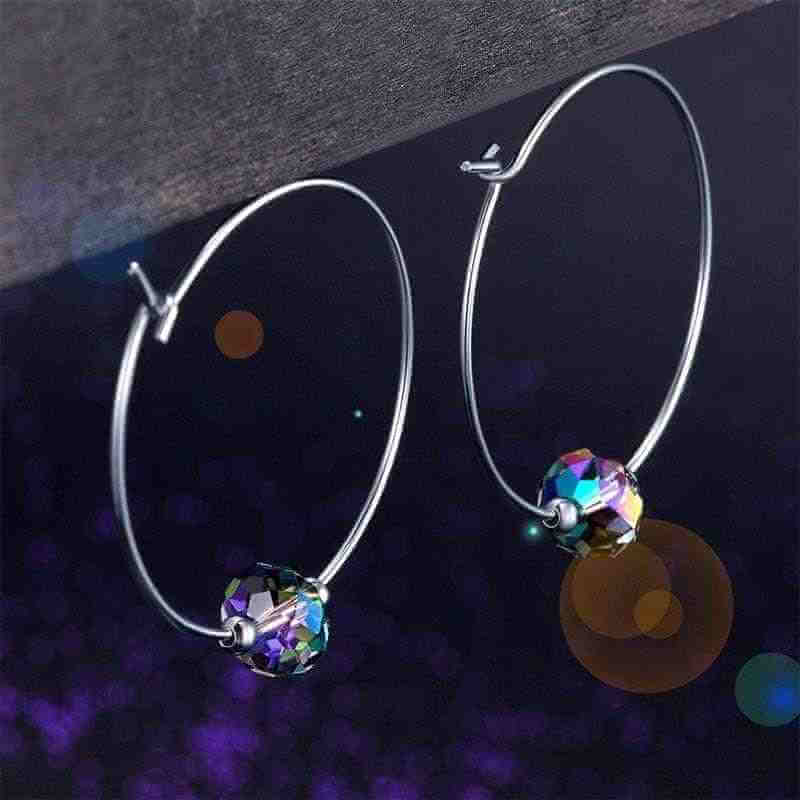 Solid 925 Sterling Silver AB Austrian Crystal Party Hoop Earrings - The Sparkle Place